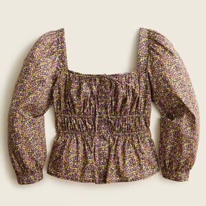 J. Crew Purple + Green Liberty Busy Izzy Cinched Waist Cotton Top - 12